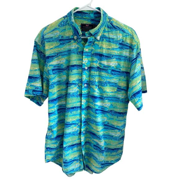 Vineyard Vines Murray Shirt Classic Fit Button Up Shirt Fish Preppy Size Medium - Picture 1 of 6